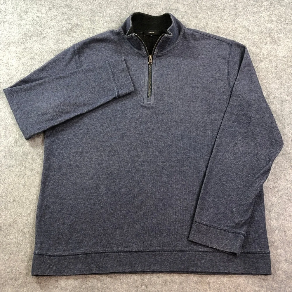 Vince Mens Sweater XL Heather Blue Long Sleeve Quarter-Zip Luxury Minimal - Picture 2 of 10